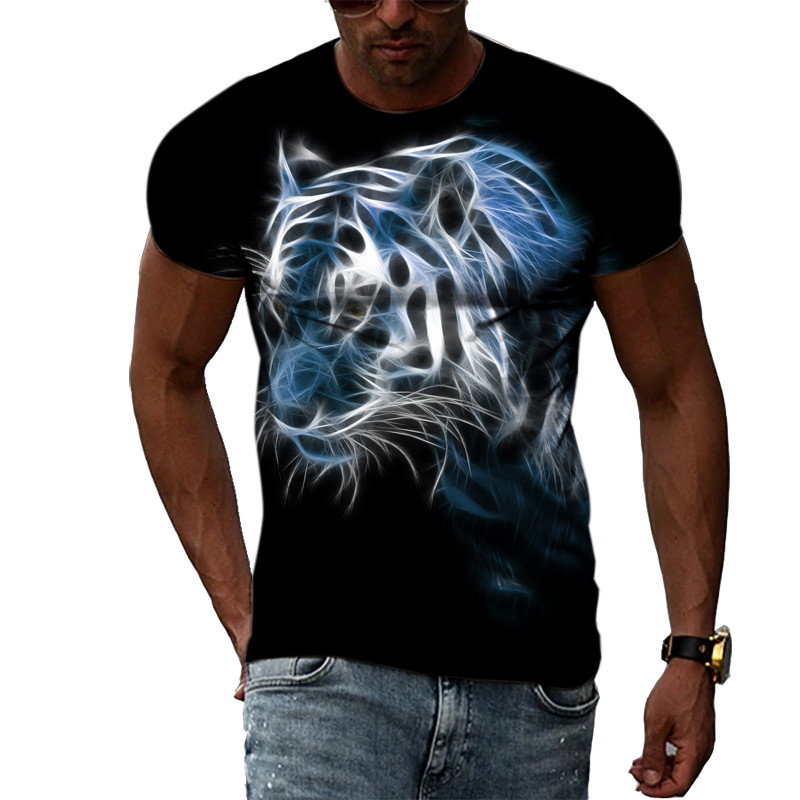 Cool Tigers Summer New Hot Sale Ανδρική τάση μόδας Τρισδιάστατη προσωπικότητα Street Hip Hop Harajuku T-shirt με κοντομάνικο λαιμό