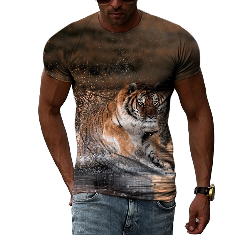 Cool Tigers Summer New Hot Sale Ανδρική τάση μόδας Τρισδιάστατη προσωπικότητα Street Hip Hop Harajuku T-shirt με κοντομάνικο λαιμό