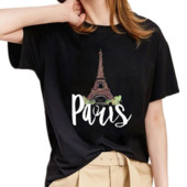 Ljetna ženska odjeća Majice kratkih rukava s grafičkim motivima Paris Modne majice s o-izrezom Crne majice s kratkim rukavima Majice s kratkim rukavima za djevojčice Majice kratkih rukava