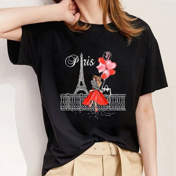 Лятно дамско облекло Paris Graphic T Shirt Модни топове Base O-deck Черни тениски Тениски за момичета Тениски с къс ръкав