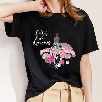 Лятно дамско облекло Paris Graphic T Shirt Модни топове Base O-deck Черни тениски Тениски за момичета Тениски с къс ръкав