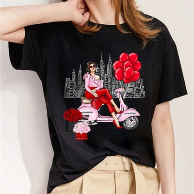 Ljetna ženska odjeća Majice kratkih rukava s grafičkim motivima Paris Modne majice s o-izrezom Crne majice s kratkim rukavima Majice s kratkim rukavima za djevojčice Majice kratkih rukava