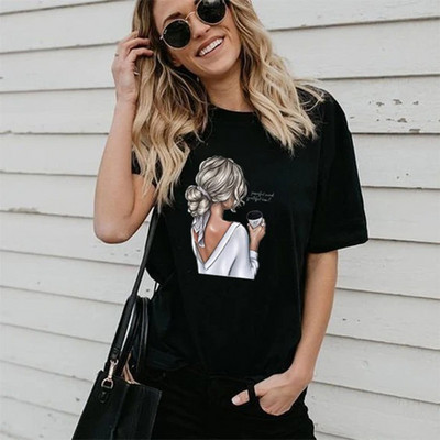 Ljetna ženska odjeća Majice kratkih rukava s grafičkim motivima Paris Modne majice s o-izrezom Crne majice s kratkim rukavima Majice s kratkim rukavima za djevojčice Majice kratkih rukava