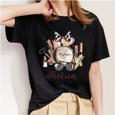 Καλοκαιρινό πουκάμισο μόδας Πολύχρωμο γραφικό μπλουζάκι Γυναικεία μπλουζάκια Βάση με λαιμόκοψη μαύρα μπλουζάκια χείλη Αστεία κοριτσίστικα μπλουζάκια κοντομάνικα μπλουζάκια