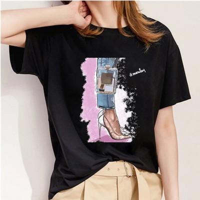 Ženske nove ljetne majice s printom na visoke pete Ženske seksi usne Ruž za usne Grafička majica Široka majica kratkih rukava