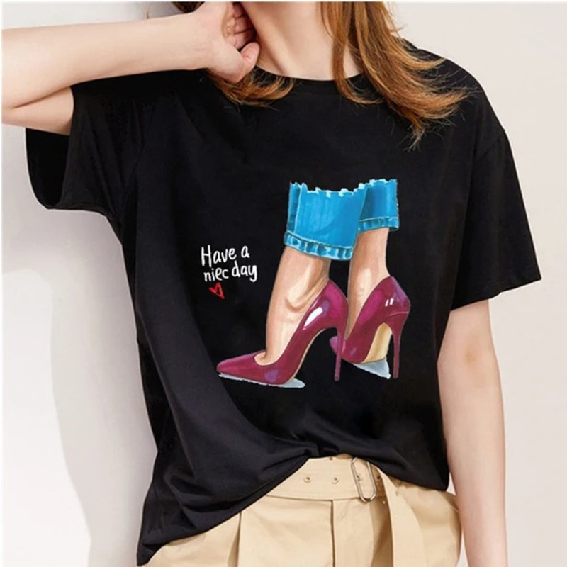 Ženske nove ljetne majice s printom na visoke pete Ženske seksi usne Ruž za usne Grafička majica Široka majica kratkih rukava