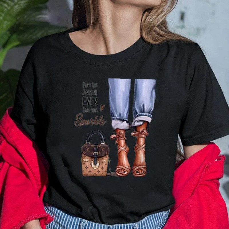 Ženske nove ljetne majice s printom na visoke pete Ženske seksi usne Ruž za usne Grafička majica Široka majica kratkih rukava