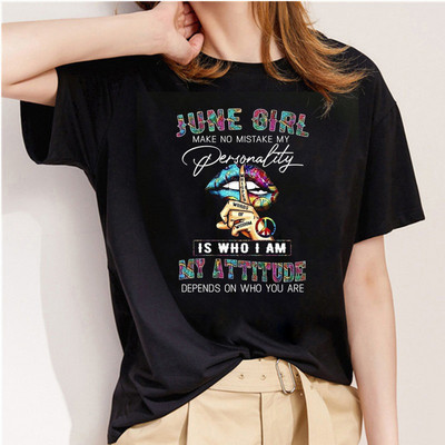 Μόδα ακουαρέλα γραφικό μπλουζάκι Γυναικείο μπλουζάκι Basic O-neck Sexy Lips Μαύρα μπλουζάκια Kiss Lip Funny Whisper Words Girls Tshirt