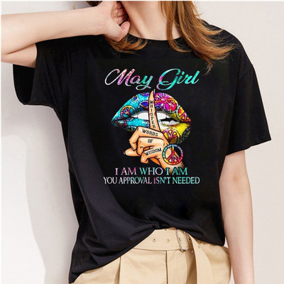 Μόδα ακουαρέλα γραφικό μπλουζάκι Γυναικείο μπλουζάκι Basic O-neck Sexy Lips Μαύρα μπλουζάκια Kiss Lip Funny Whisper Words Girls Tshirt