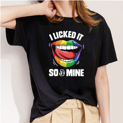 Μόδα ακουαρέλα γραφικό μπλουζάκι Γυναικείο μπλουζάκι Basic O-neck Sexy Lips Μαύρα μπλουζάκια Kiss Lip Funny Whisper Words Girls Tshirt