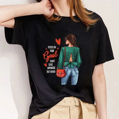 Letné módne tričko Moderné dievčenské tričko Dámske topy Základné O-krídlové čierne tričká Voľné tričko s krátkym rukávom