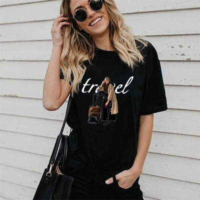 Ženske ljetne crne majice s printom ruža Ženska prekrasna majica kratkih rukava s motivom suncokreta i leptira