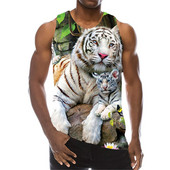 White Tiger Graphic Tanks Topi Bez piedurknēm 3D Animal Printed Vīriešu Veste Vasaras Zvēra Raksts O veida Kakls Street Man Tanks Liels Izmērs 6Xl