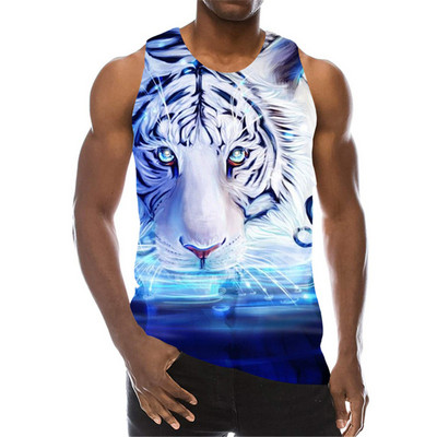 White Tiger Graphic Tanks Topi Bez piedurknēm 3D Animal Printed Vīriešu Veste Vasaras Zvēra Raksts O veida Kakls Street Man Tanks Liels Izmērs 6Xl