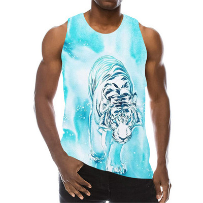 White Tiger Graphic Tanks Topi Bez piedurknēm 3D Animal Printed Vīriešu Veste Vasaras Zvēra Raksts O veida Kakls Street Man Tanks Liels Izmērs 6Xl