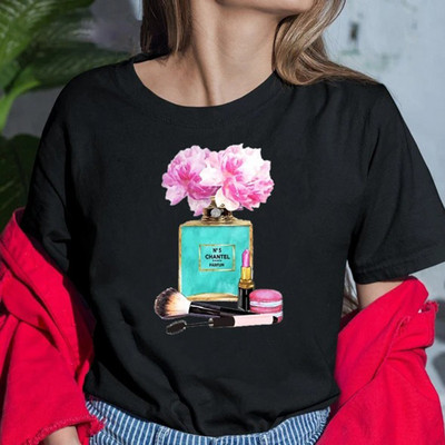 Nyári divat ing Virágos táncoló lány póló Női felsők Egyszerű O-nyakú fekete pólók Butterfly Girls póló Rövid ujjú pólók