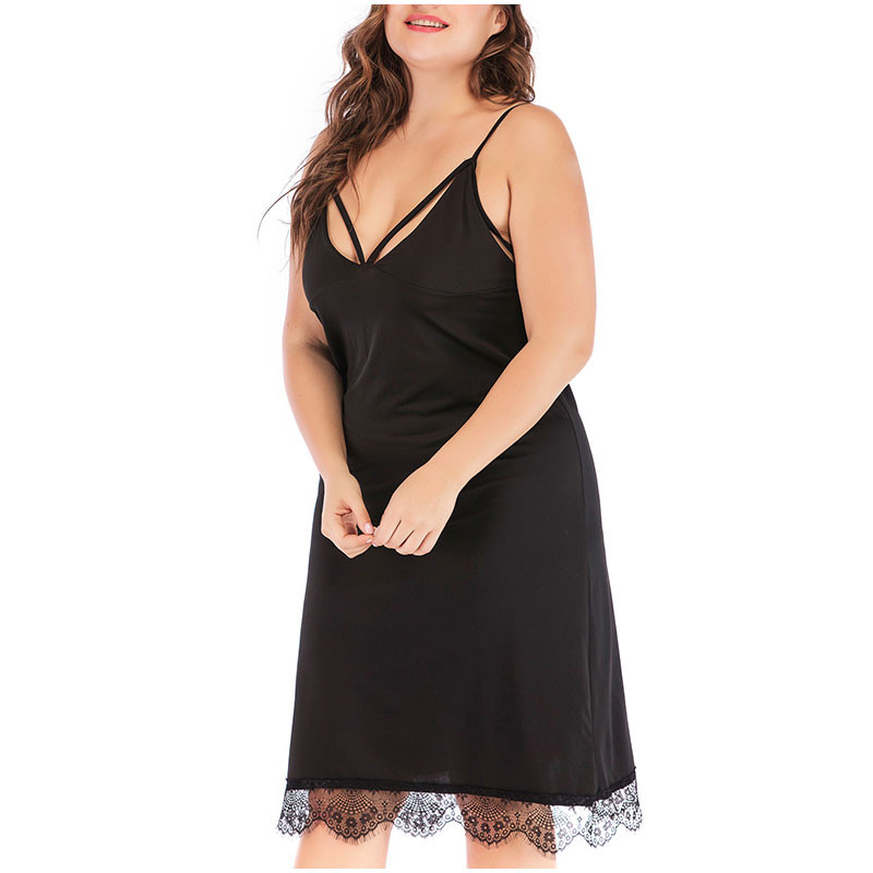 Nagy méretű, keresztben keresztezett nyakú ujjatlan csúszós szexi hálóing 4XL női pizsama lábszárközépig csipkeszegély ruha fényes fehér fekete ruhák