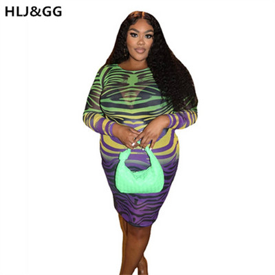 HLJ&GG Καλοκαιρινό ριγέ ντεγκραντέ σχέδιο συν μέγεθος XL-5XL Γυναικείο φόρεμα με μακρύ λαιμόκοψη και γόνατο σέξι πακέτο Φορέματα ισχίου Vestidos