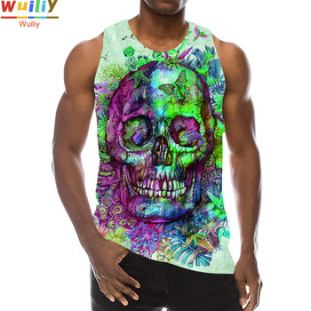 Rainbow Skull Tank Tops για άντρες Summer Skeleton Graphic 3D print Αμάνικα αθλητικά μπλουζάκια γυμναστικής Νέα γιλέκο χιπ χοπ παραλίας La Running