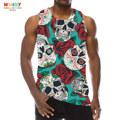 Rainbow Skull Tank Tops για άντρες Summer Skeleton Graphic 3D print Αμάνικα αθλητικά μπλουζάκια γυμναστικής Νέα γιλέκο χιπ χοπ παραλίας La Running