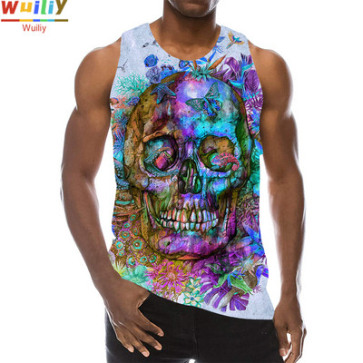 Rainbow Skull Tank Tops για άντρες Summer Skeleton Graphic 3D print Αμάνικα αθλητικά μπλουζάκια γυμναστικής Νέα γιλέκο χιπ χοπ παραλίας La Running