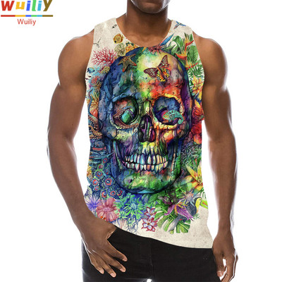 Rainbow Skull Tank Tops για άντρες Summer Skeleton Graphic 3D print Αμάνικα αθλητικά μπλουζάκια γυμναστικής Νέα γιλέκο χιπ χοπ παραλίας La Running