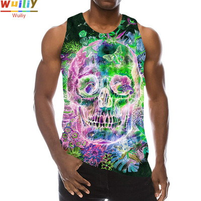 Rainbow Skull Tank Tops για άντρες Summer Skeleton Graphic 3D print Αμάνικα αθλητικά μπλουζάκια γυμναστικής Νέα γιλέκο χιπ χοπ παραλίας La Running