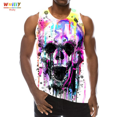 Rainbow Skull Tank Tops για άντρες Summer Skeleton Graphic 3D print Αμάνικα αθλητικά μπλουζάκια γυμναστικής Νέα γιλέκο χιπ χοπ παραλίας La Running