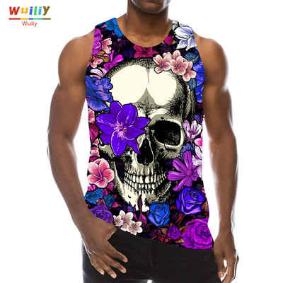 Rainbow Skull Tank Tops για άντρες Summer Skeleton Graphic 3D print Αμάνικα αθλητικά μπλουζάκια γυμναστικής Νέα γιλέκο χιπ χοπ παραλίας La Running