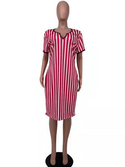 ZJFZML ZZ Liela izmēra kleitas sievietēm 2022. gada vairumtirdzniecība vertikāli ar svītru apdruku ar dziļu V kakla izgriezumu, īsām piedurknēm, taisna kleita, karsta piegāde