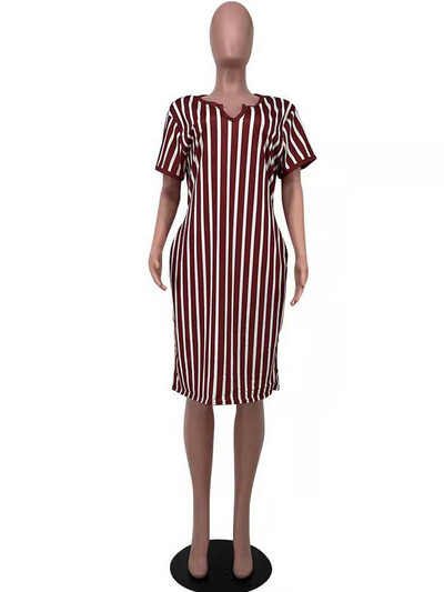 ZJFZML ZZ Liela izmēra kleitas sievietēm 2022. gada vairumtirdzniecība vertikāli ar svītru apdruku ar dziļu V kakla izgriezumu, īsām piedurknēm, taisna kleita, karsta piegāde