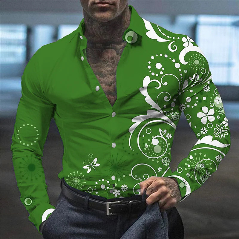 Férfi öltöny hajtóka ing kreatív mintás divatos lezser puha kényelmes légáteresztő anyag 2023 tavaszi és nyári új, meleg akció