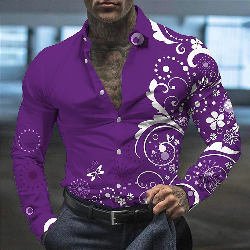 Férfi öltöny hajtóka ing kreatív mintás divatos lezser puha kényelmes légáteresztő anyag 2023 tavaszi és nyári új, meleg akció