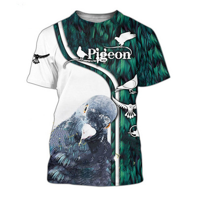 Tricou de modă pentru bărbați cu imprimeu animal 3D de vară, cu design de porumbei, respirabil și cu uscare rapidă, îmbrăcăminte mare cu mânecă scurtă.