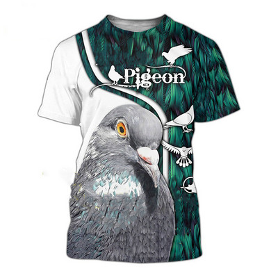 Tricou de modă pentru bărbați cu imprimeu animal 3D de vară, cu design de porumbei, respirabil și cu uscare rapidă, îmbrăcăminte mare cu mânecă scurtă.