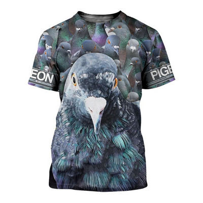 Tricou de modă pentru bărbați cu imprimeu animal 3D de vară, cu design de porumbei, respirabil și cu uscare rapidă, îmbrăcăminte mare cu mânecă scurtă.