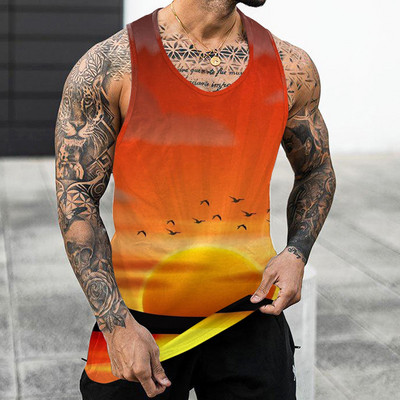 Muški prsluk s printom lišća drveća za plažu Ljeto Ležerni O izrez Jednostavan print bez rukava Majice bez rukava za teretanu Muška odjeća za teretanu Bodybuilding 2023