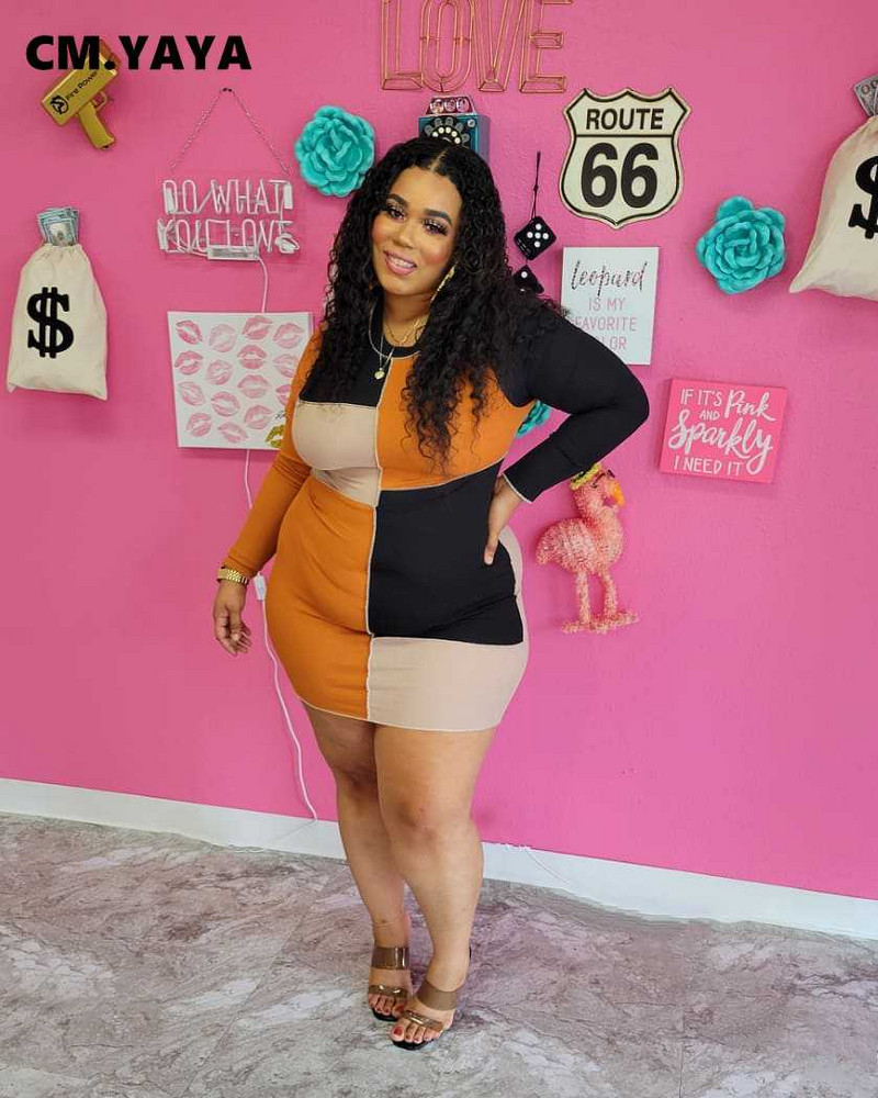 Lemon Gina Sieviešu Lielizmēra Kleita Patchwork Elastīga Izdilis Bodycon Kleitas Sieviešu Vintage Ikdienas Pencil Vestidos Rudens apģērbs