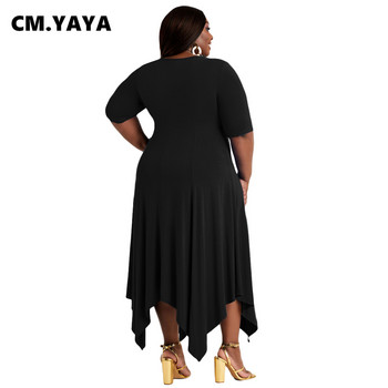 CM.YAYA Γυναικείο Φόρεμα Plus Size Μασίφ κοντό μανίκι με λαιμόκοψη Ο φαρδύ ασύμμετρο μάξι μακριά φορέματα Casual fashion streetwear καλοκαίρι