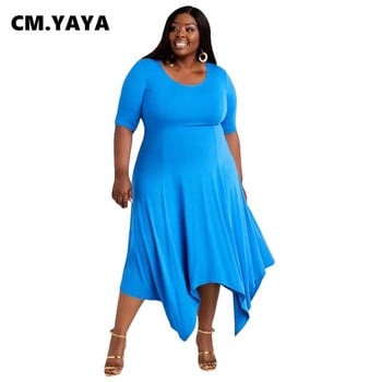 CM.YAYA Γυναικείο Φόρεμα Plus Size Μασίφ κοντό μανίκι με λαιμόκοψη Ο φαρδύ ασύμμετρο μάξι μακριά φορέματα Casual fashion streetwear καλοκαίρι