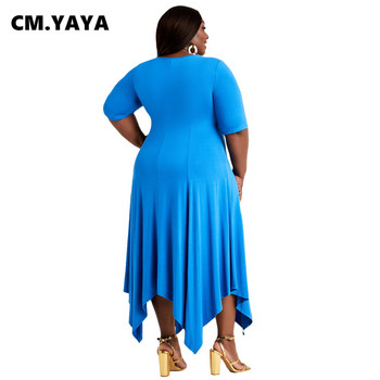 CM.YAYA Γυναικείο Φόρεμα Plus Size Μασίφ κοντό μανίκι με λαιμόκοψη Ο φαρδύ ασύμμετρο μάξι μακριά φορέματα Casual fashion streetwear καλοκαίρι