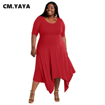 CM.YAYA Γυναικείο Φόρεμα Plus Size Μασίφ κοντό μανίκι με λαιμόκοψη Ο φαρδύ ασύμμετρο μάξι μακριά φορέματα Casual fashion streetwear καλοκαίρι