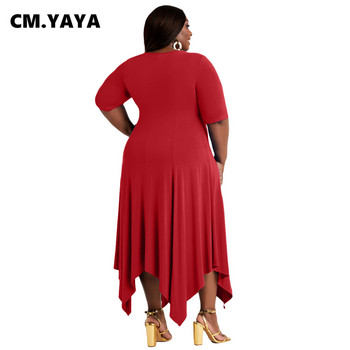 CM.YAYA Γυναικείο Φόρεμα Plus Size Μασίφ κοντό μανίκι με λαιμόκοψη Ο φαρδύ ασύμμετρο μάξι μακριά φορέματα Casual fashion streetwear καλοκαίρι