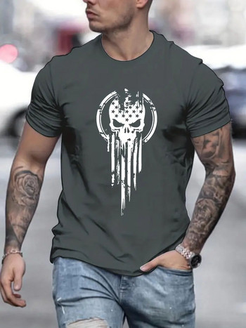 T-shirt Skull Cotton 2023, Ανδρικό casual μονόχρωμο μπλουζάκι ελαφρώς τεντωμένο με στρογγυλό λαιμό για Άνοιξη Καλοκαίρι Νέο