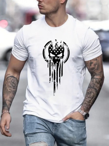 T-shirt Skull Cotton 2023, Ανδρικό casual μονόχρωμο μπλουζάκι ελαφρώς τεντωμένο με στρογγυλό λαιμό για Άνοιξη Καλοκαίρι Νέο