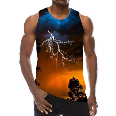 Lightning Tank Top vīriešiem 3D Print Natural Bezpiedurkņu Pattern Beach Top Scenery Graphic Tree Gym Veste