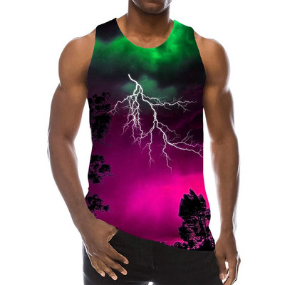 Lightning Tank Top vīriešiem 3D Print Natural Bezpiedurkņu Pattern Beach Top Scenery Graphic Tree Gym Veste
