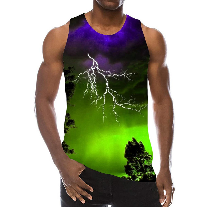 Lightning Tank Top vīriešiem 3D Print Natural Bezpiedurkņu Pattern Beach Top Scenery Graphic Tree Gym Veste