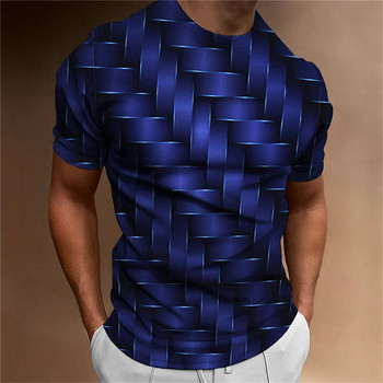 Мъжка тениска с 3D щампа с минималистични райета Геометрични шарки Големи горнища с О-образно деколте Летни модни дишащи ежедневни спортове