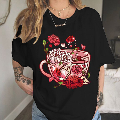 Καλοκαιρινό γυναικείο μπλουζάκι Καλοκαιρινά ρούχα κοριτσιού καραμέλα πόδι καφέ Γυναικείο μπλουζάκι Sweethearts Cartoon 90s Kawaii Couples Tee